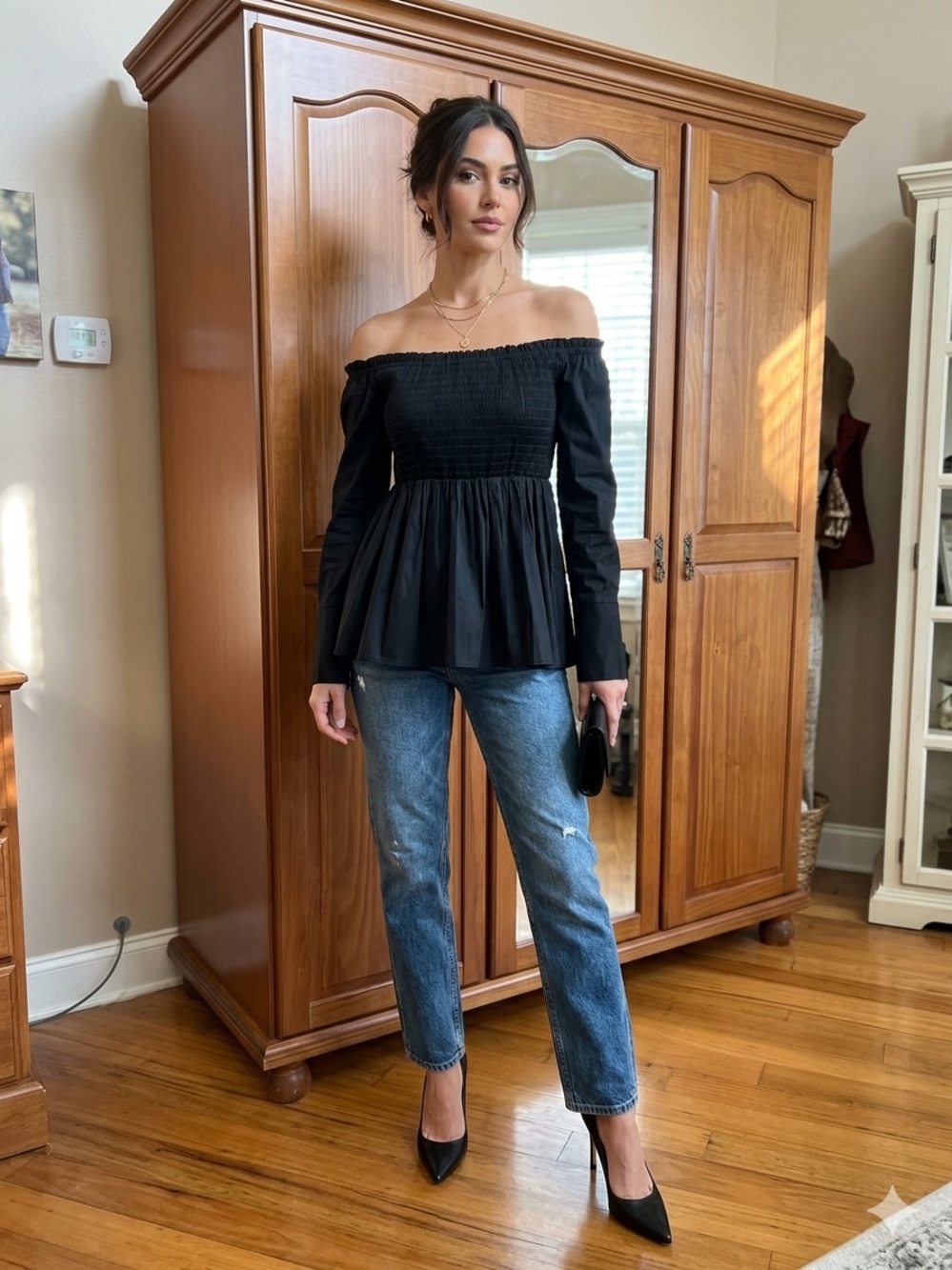 Madison & Berkeley Black Smocked Top